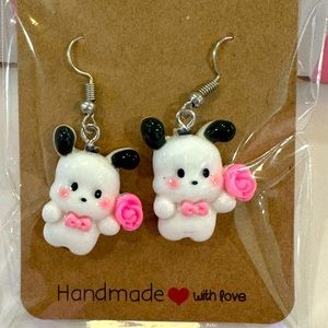 Pachacco (holding flower) Handcrafted Earrings Hypoallergenic NEW Hello Kitty